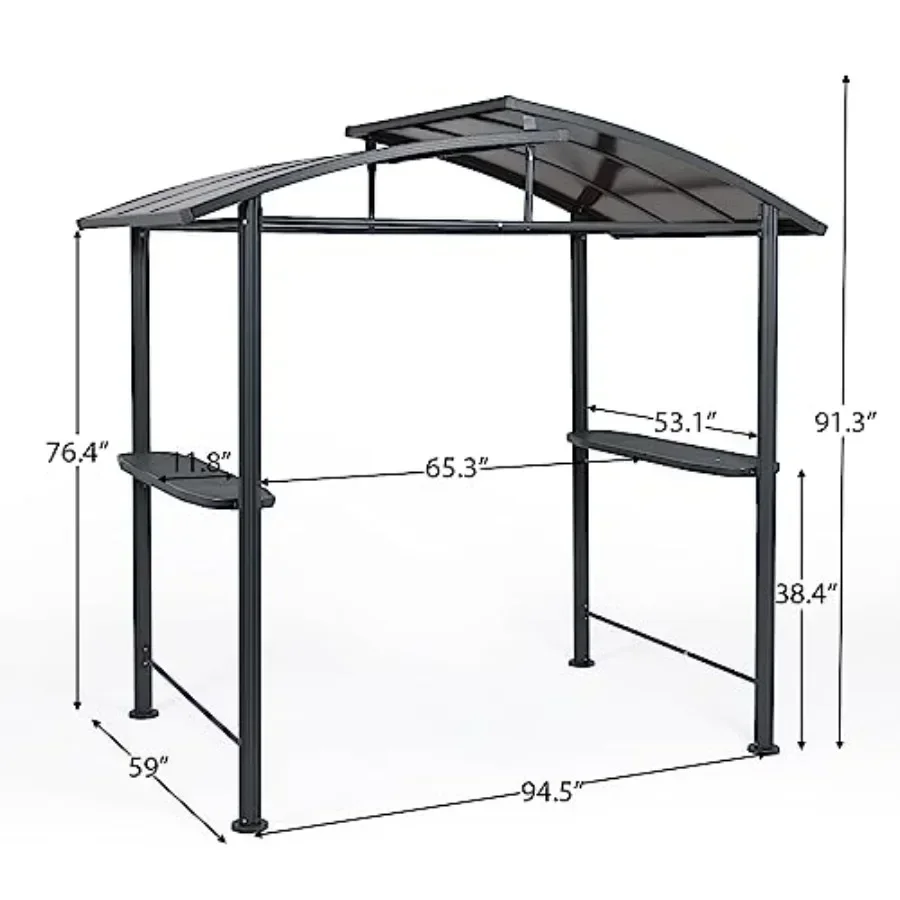 8 x 5 ft. BBQ Grill Gazebo Shelter k Gray Steel Fe and Brown Double-Tier Polyte Top  with Side Shelves for Outdoor Patio Backya