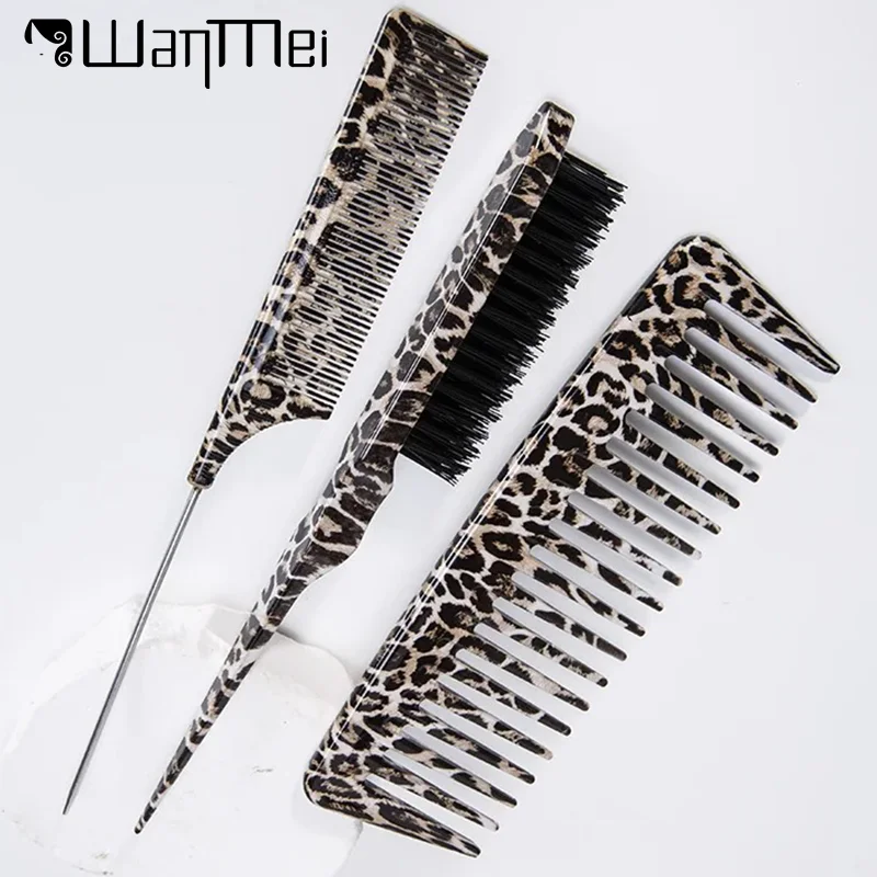 1/2/3pcs Leopard Print Hairbrush Kit Anti-Static Wide Teeth Comb Rat Tail Fine Comb Edge Control Brush Hair Styling Tools Salon