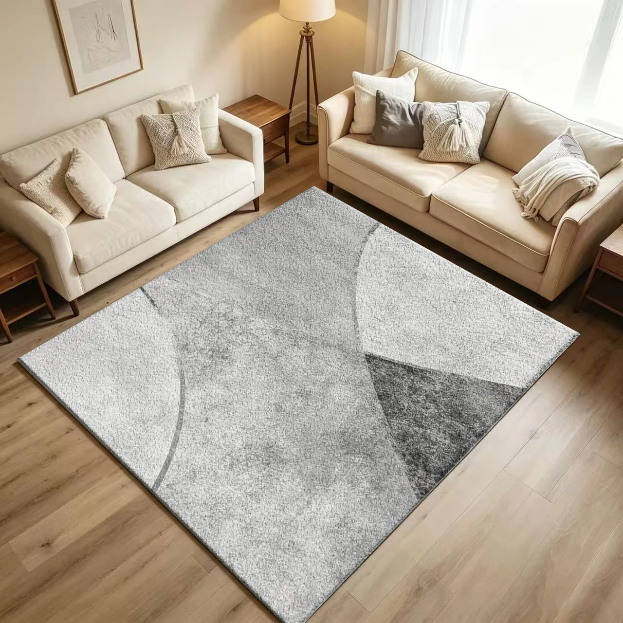 Minimalist Gray Beige Curved Abstract Pattern Carpet Modern Carpet Floor Mat for Living Room Entrance