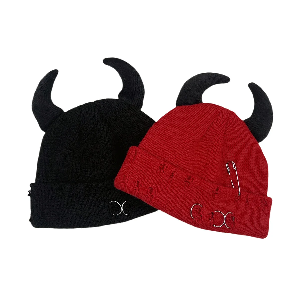 Kleine Teufel Ohren Herbst/Winter Strickmütze Wollmütze Männer und Frauen Vermieter Hut Gebrochenes Loch Dekorative Guapi Hut