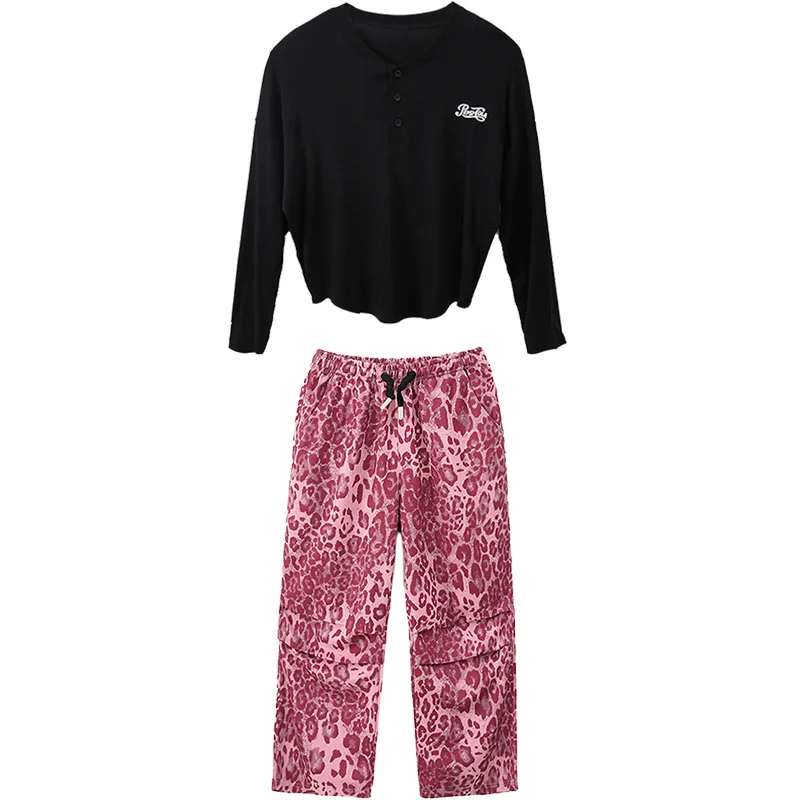 طفل Kpop الهيب هوب الملابس السوداء فضفاضة بلوزة أعلى الوردي ليوبارد عارضة واسعة الطية السراويل للفتيات الجاز أزياء رقص ارتداء الملابس