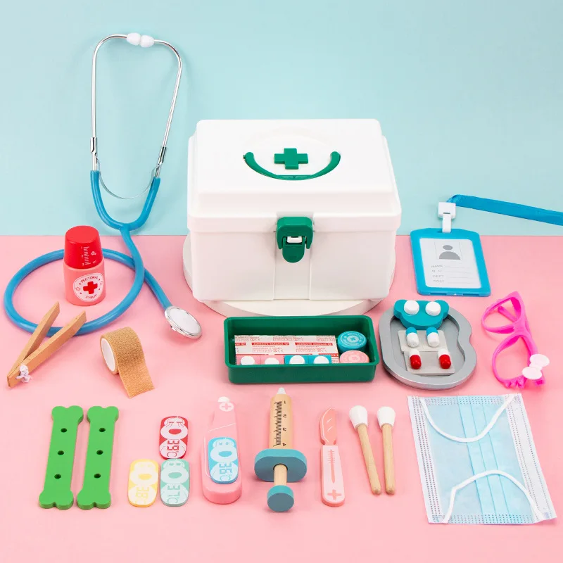 Jouet de simulation de docteur en bois, accessoires pour enfants, coffre de médecine, ensemble de simulation, nouveau