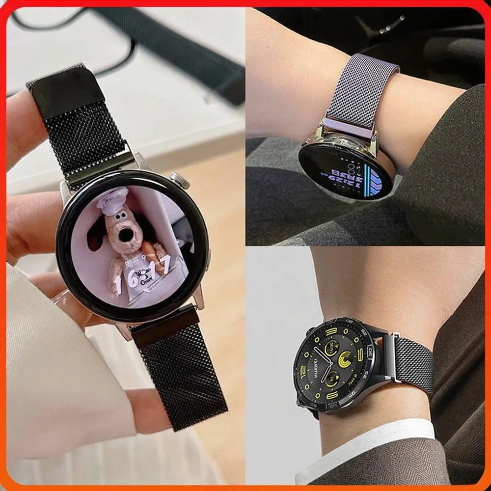 حزام حلقة ميلانو لساعة سامسونج جالاكسي 7-FE-6-5-4-كلاسيك 20 مللي متر 22 مللي متر سوار مغناطيسي معدني ساعة هواوي GT 5-4-3-2 حزام