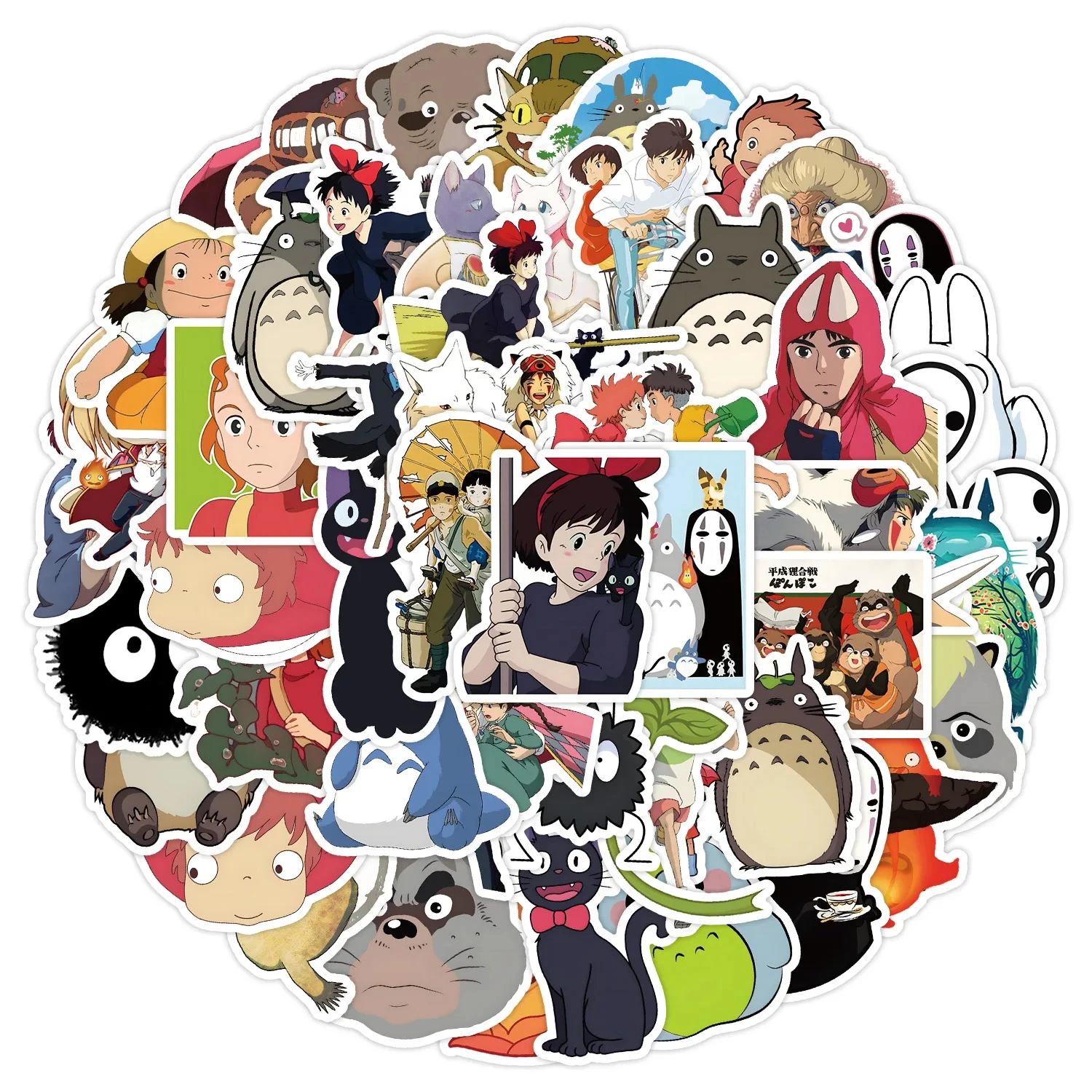 50 szt. Naklejek z kreskówkami, jasne, inspirowane Ghibli i Hayao Miyazaki, naklejki z Totoro na telefon, laptop, walizkę, notatnik, wodoodporne naklejki