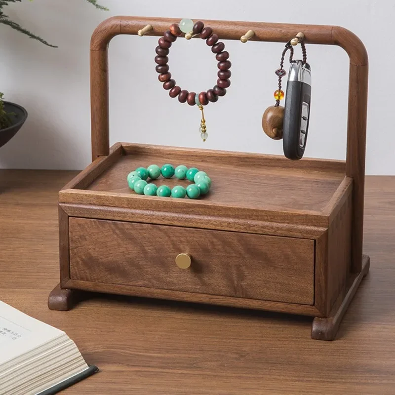 

Black Walnut Solid Wood Storage Rack, Entry Key and Watch Storage, Drawer-Style Jewelry and Cosmetics Organizer for Desktop