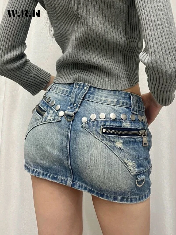 

Women's Vintage Y2K Streetwear Blue Jean 2024 Summer Casual Zipper Skirts Female Sheath High Waist Mini Denim Short Skirt