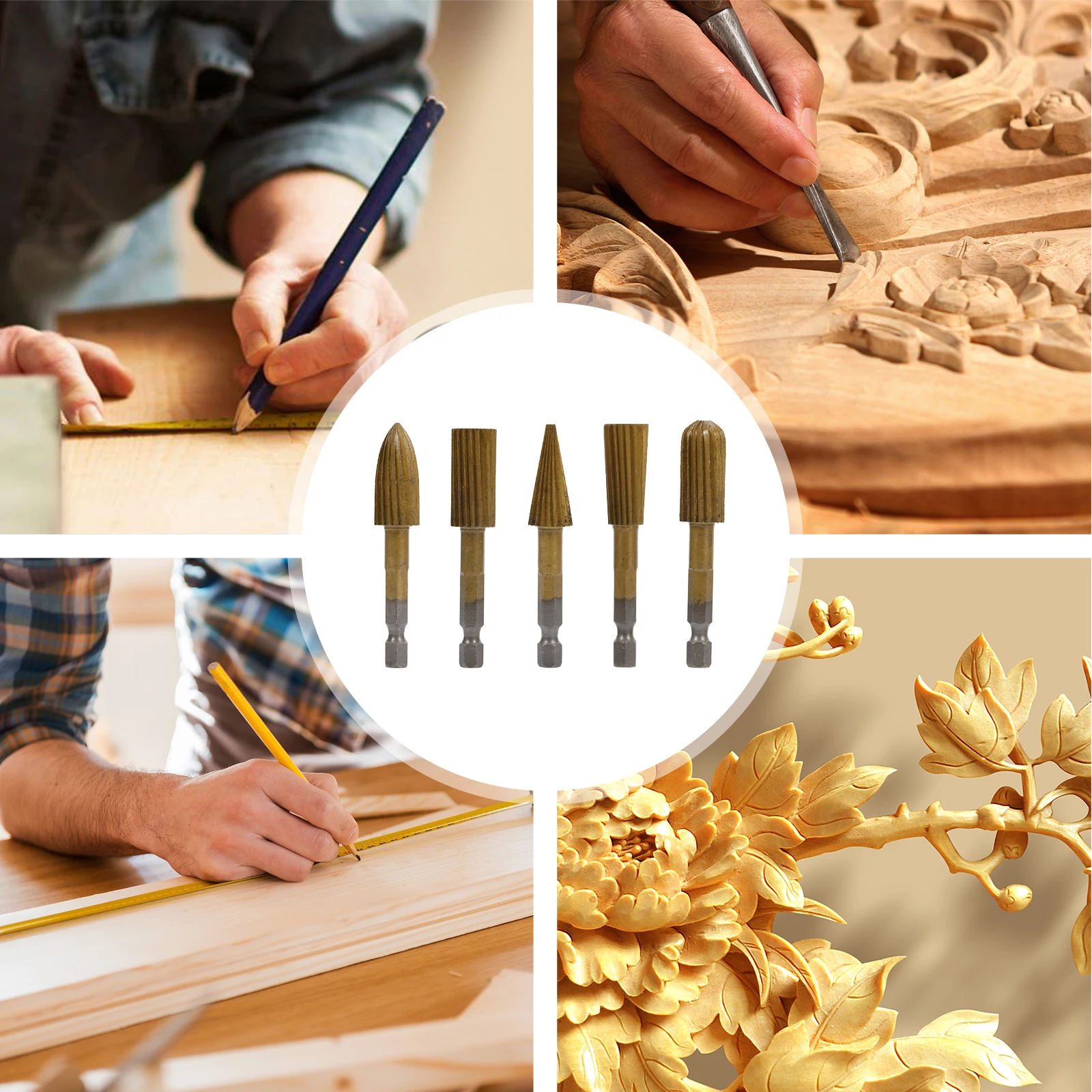 

5pcs Rotary Burr File Set High-Speed Steel Woodworking Carving Grinding Milling Tool For Metal Marble Jade Aluminum