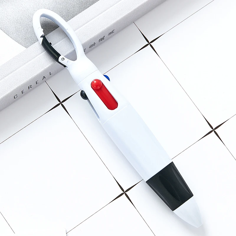 Criativo Montanhismo Botão Press Pen, Caneta de Bolso Portátil, Empurrando Plástico, Caneta Esferográfica de Quatro Cores, Material Escolar, 2Pcs