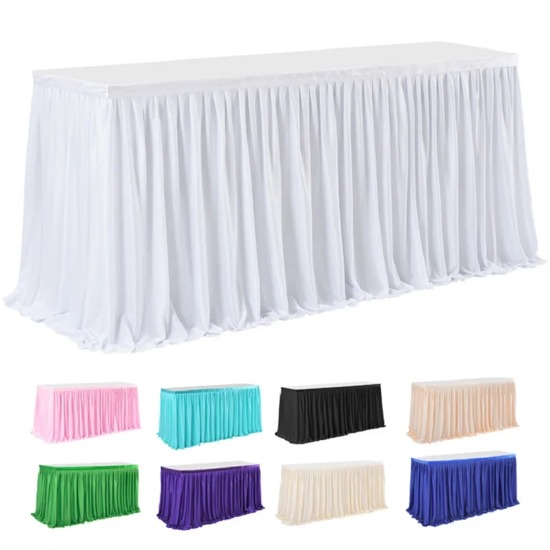 Outdoor Solid Color Table Skirt for Wedding Party Decoration, Hotel Banquet and Birthday DecorationRuffle Edge Table Cover