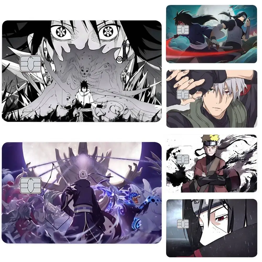 Anime Sasuke und N-Naruto 4 Stück PVC-Kreditkarten-Schutzaufkleber Abnehmbare Selbstklebende Bankkarten-Abdeckung Dekorative Aufkleber