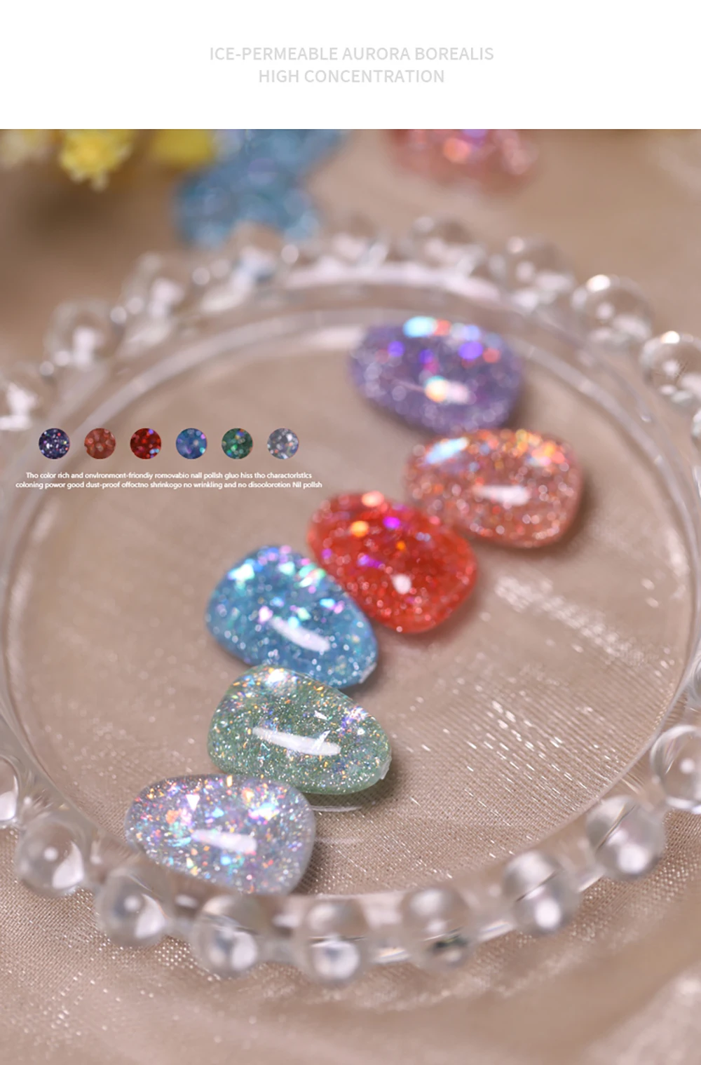 Vendeeni 6 Farben/Set Transparenter Aurora Broken Diamond Gel Nagellack UV Soak Off Gel Lack Glitzer Pailletten Jelly Gel Lack – Detail 10