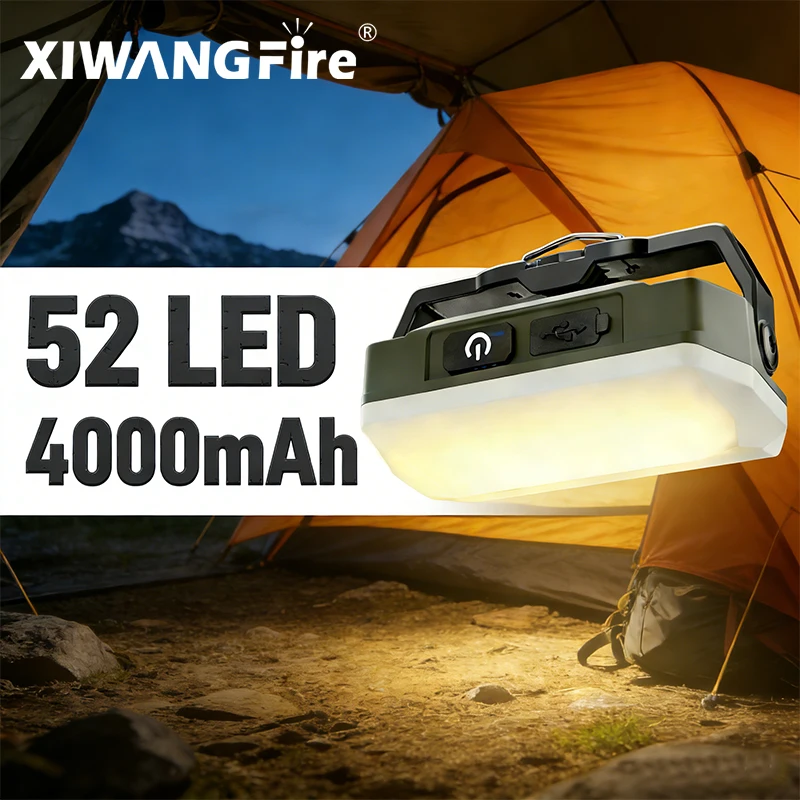 

Перезаряжаемый светодиодный фонарь для кемпинга 4000 мАч, водонепроницаемый, портативный, для экстренного освещения на улице, подвесной ночник для кемпинга