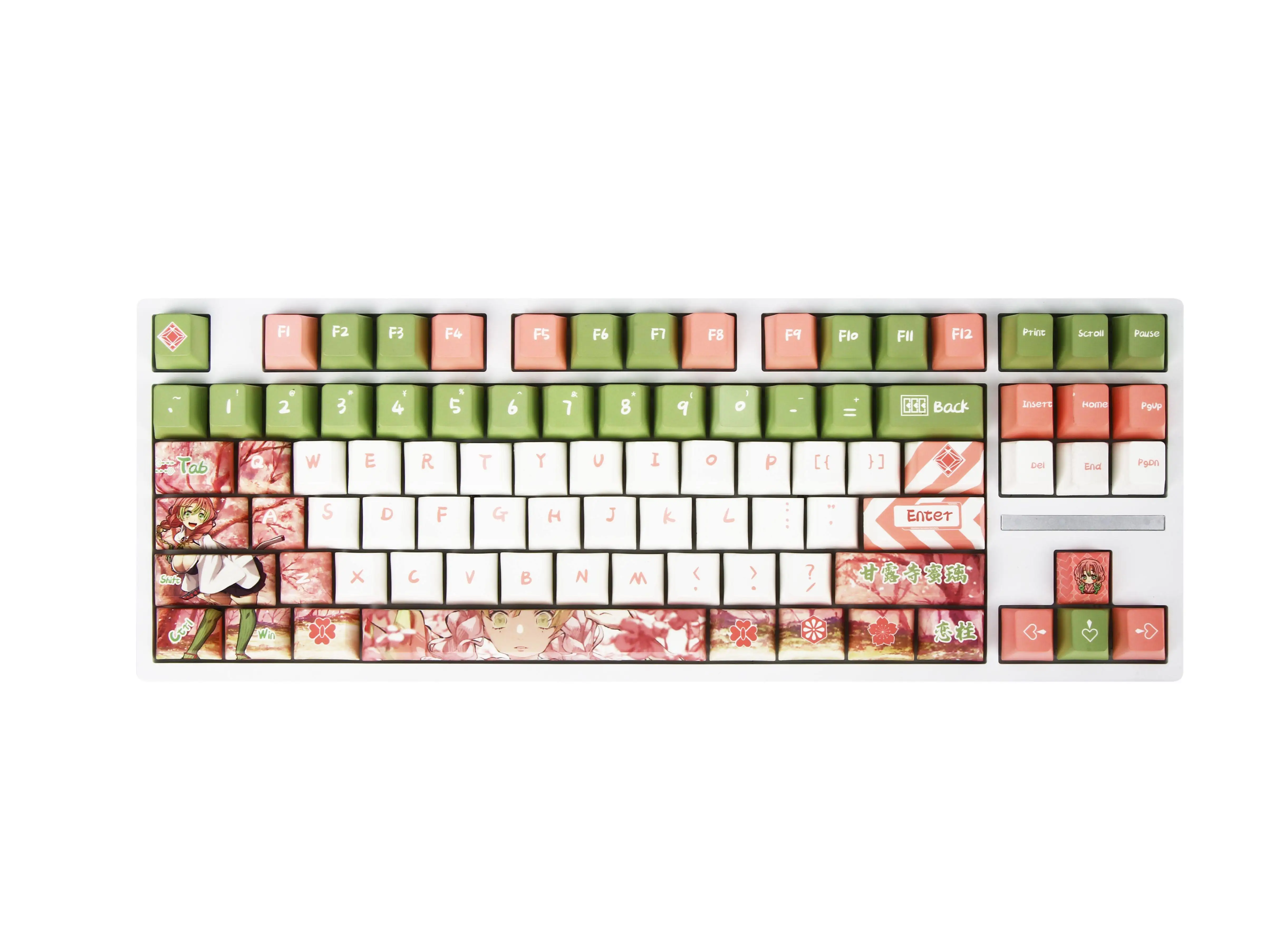 Anime Demon Slayer Kanroji Mitsuri Mechanical Keyboard PBT Key Caps Wireless Gasket RGB Gaming Keyboard Gifts
