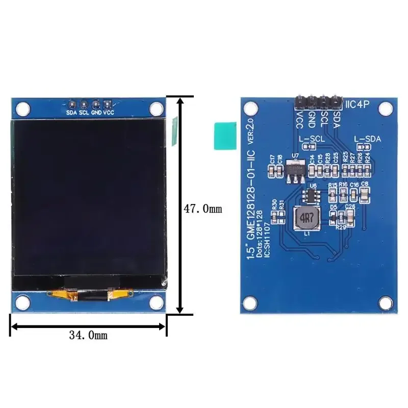 1.5 بوصة 1.5 "128 OLED وحدة عرض الشاشة 4PIN 7PIN SH1107 سائق IIC 4 دبابيس الأبيض لراسبيري بي ل STM32