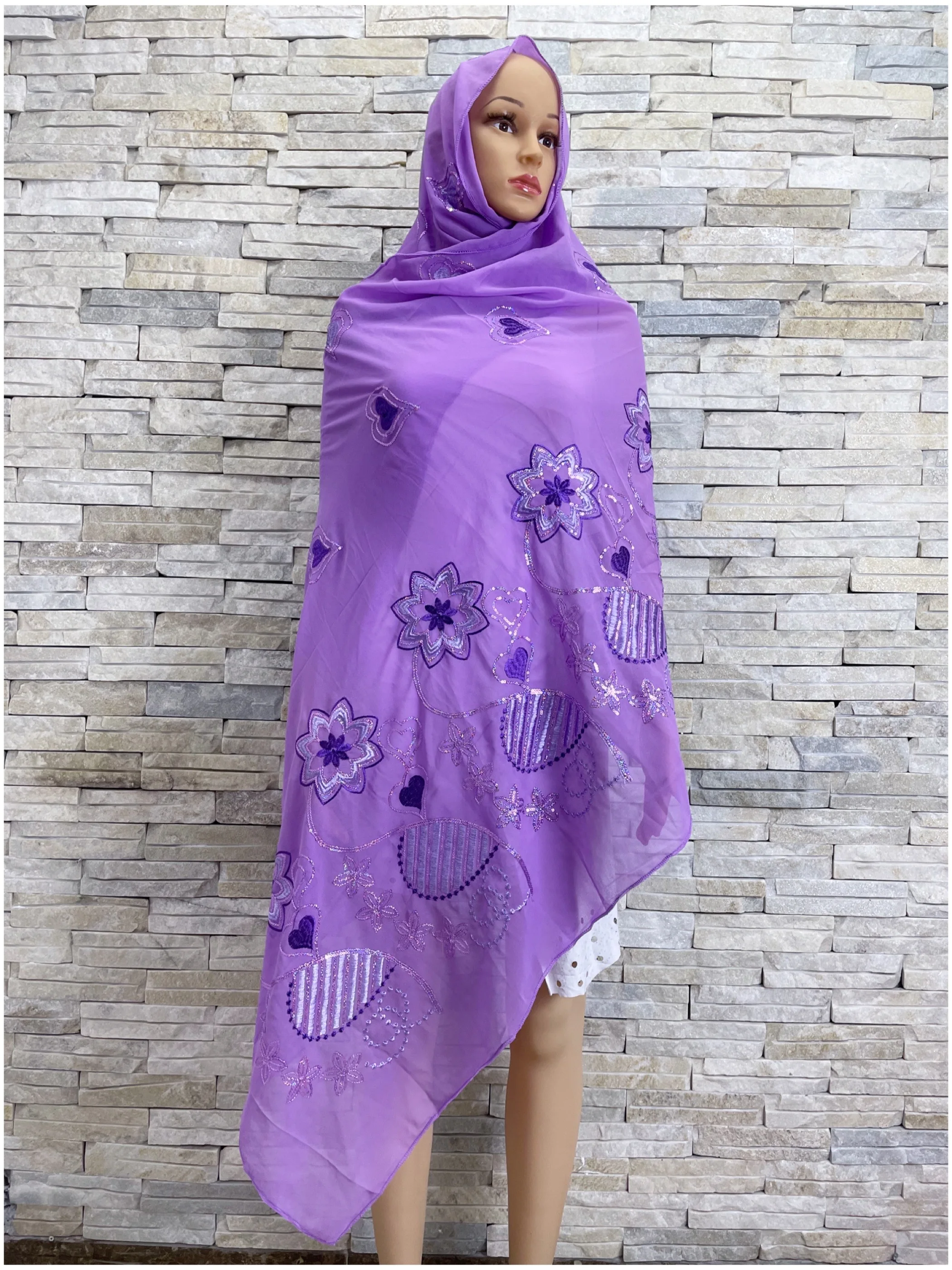 2024New Dubai Scarf Muslim Women African Chiffon Punching Hijab Islam Spring Pashmina Fashion Headscarf Sequin Embroidery Shawls