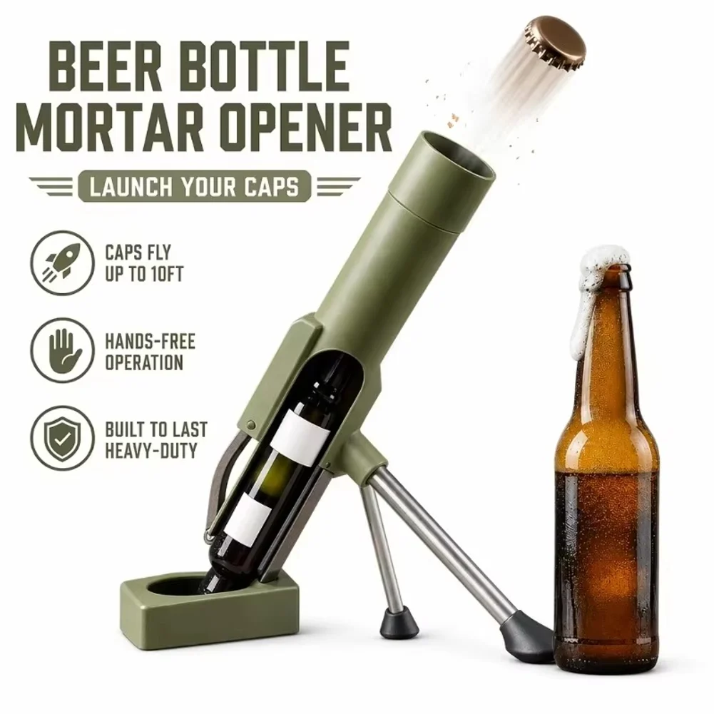 1pc Novelty Mortar Beer Bottle Opener Push Down Cap Launcher Beer Bottle Opener Creative Hands-Free Bar Tool For Home Party Gift