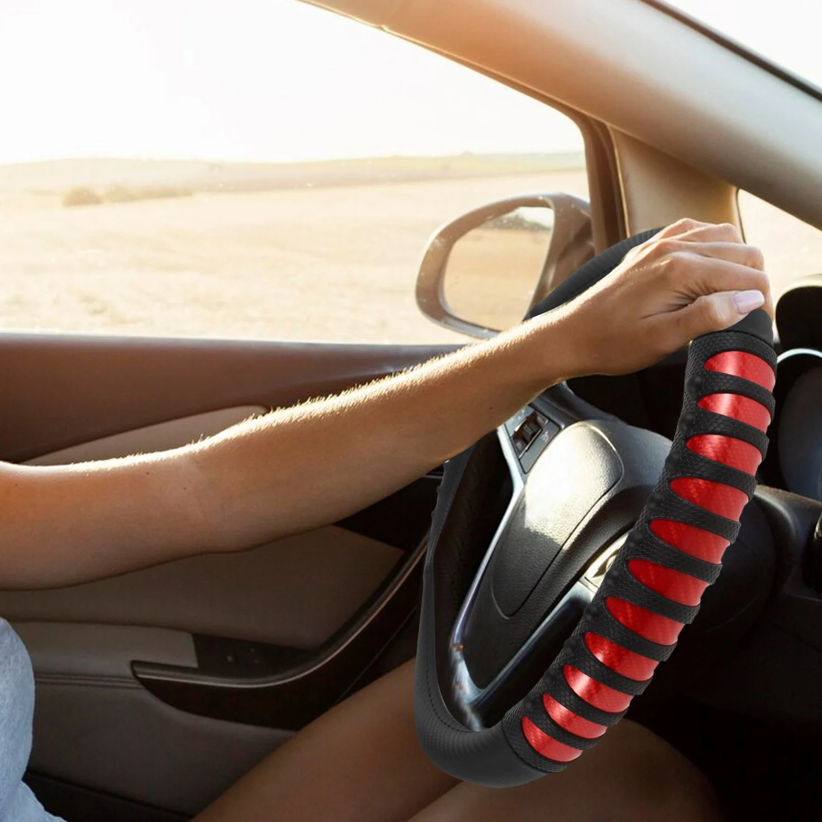 

Black Carbon Fiber Fake Steering Wheel Cover Universal Non Slip Massage Studs Car Truck Suv Rv Accessories