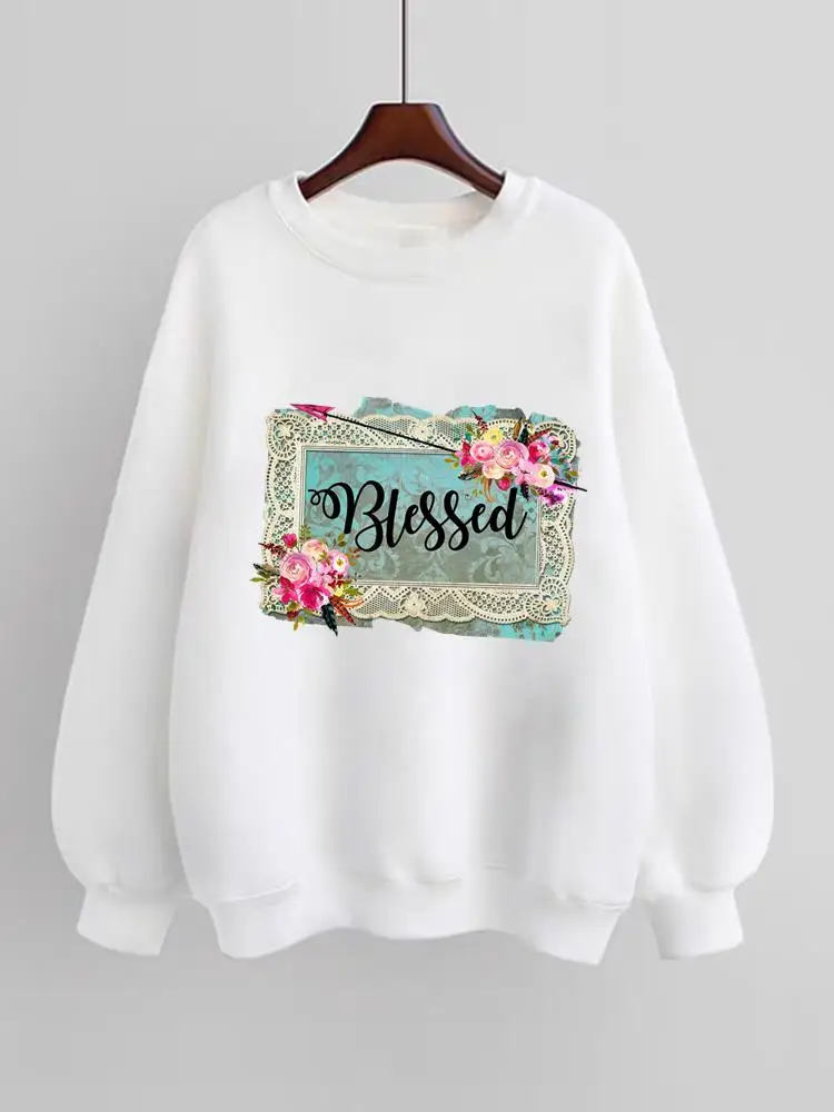 

Vintage Flower Trend Cute Clothing Fashion Pullovers Print Long Sleeve Clothes Women Fleece Female Graphic Sweatshirts