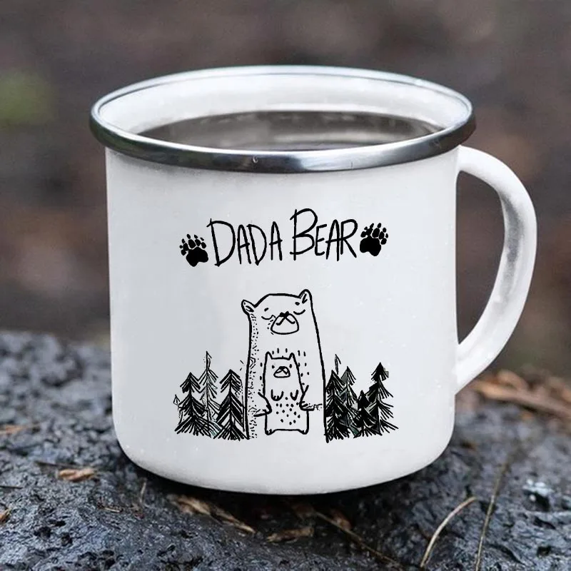 Tazas esmaltadas con estampado de oso Dada, taza creativa para café, té, bebidas, cerveza, tazas de agua, tazas para acampar y senderismo, artículos para beber con asa, regalo para papá