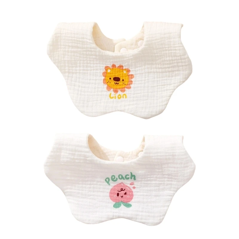 

J15U 360 Degree Rotating Baby Drooling Apron with Cartoon Pattern Cotton Petal Burp Cloths Nursing Bib for Infant 0-2 Year