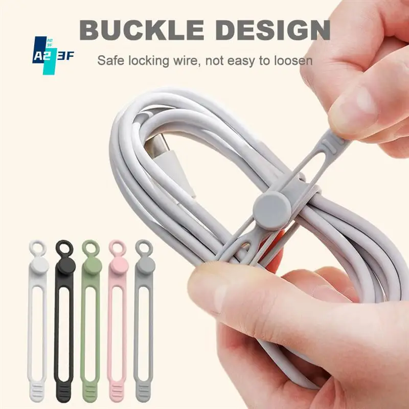 

A23F-Data Cable Organizer, Upgrade Silicone Cable Ties Reusable Cable Management Organizer, Elastic Cord Organizer