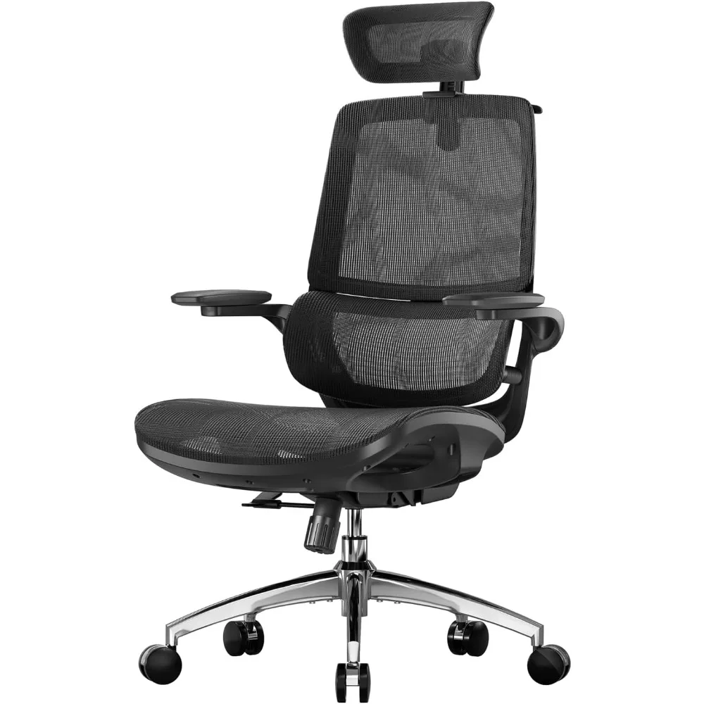 Ergonomic Office Chair with 3D Flip-up Armrests, Computer Chair with Dual Back Design and Adaptive Dynamic Lumbar Support