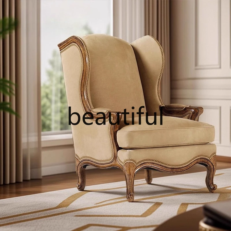 Solid wood high-back carved single sofa chair American small apartment living room bedroom retro green tiger chair