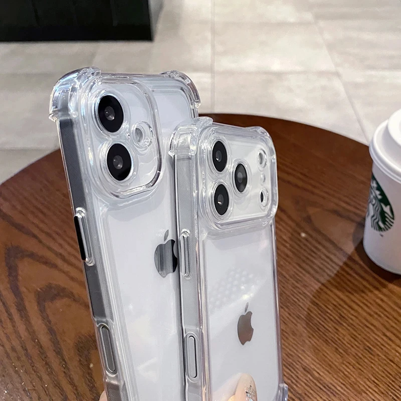 Funda transparente de acrílico duro de lujo para iPhone 17 16 15 14 13 12 11 Pro Max Plus XS XR Max, resistente a golpes 3