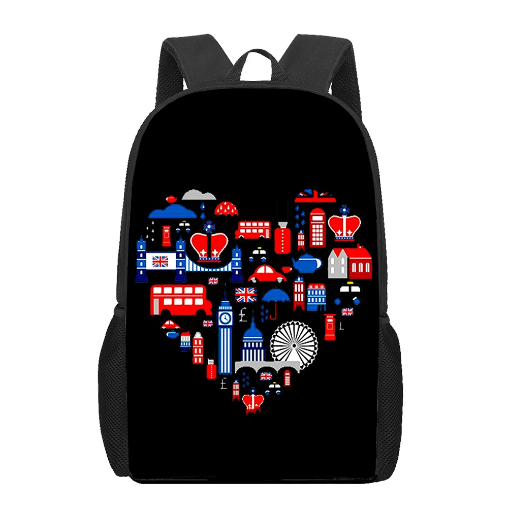 

Cartoon England I love london 3D Print School Bag Set for Teenager Girls Primary Kids Book Bag Children Satchel Mochila Infantil