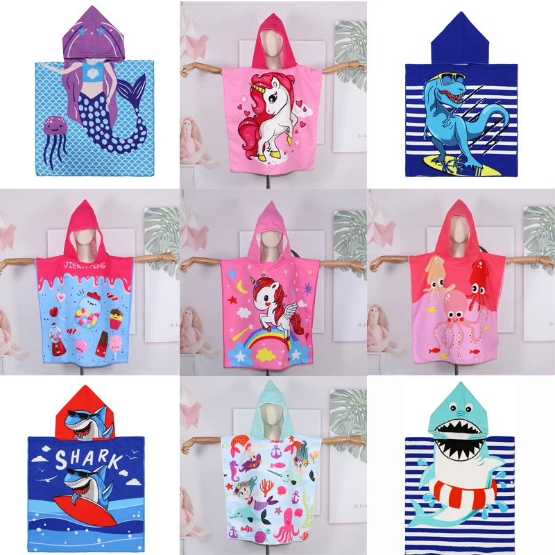 60*120cm Boy Girl Beach Robe Shark Cape Newborn Wrap Blanket Infant Bathrobe Baby Bath Towel Robe Cartoon Child Kid Hooded Cloak