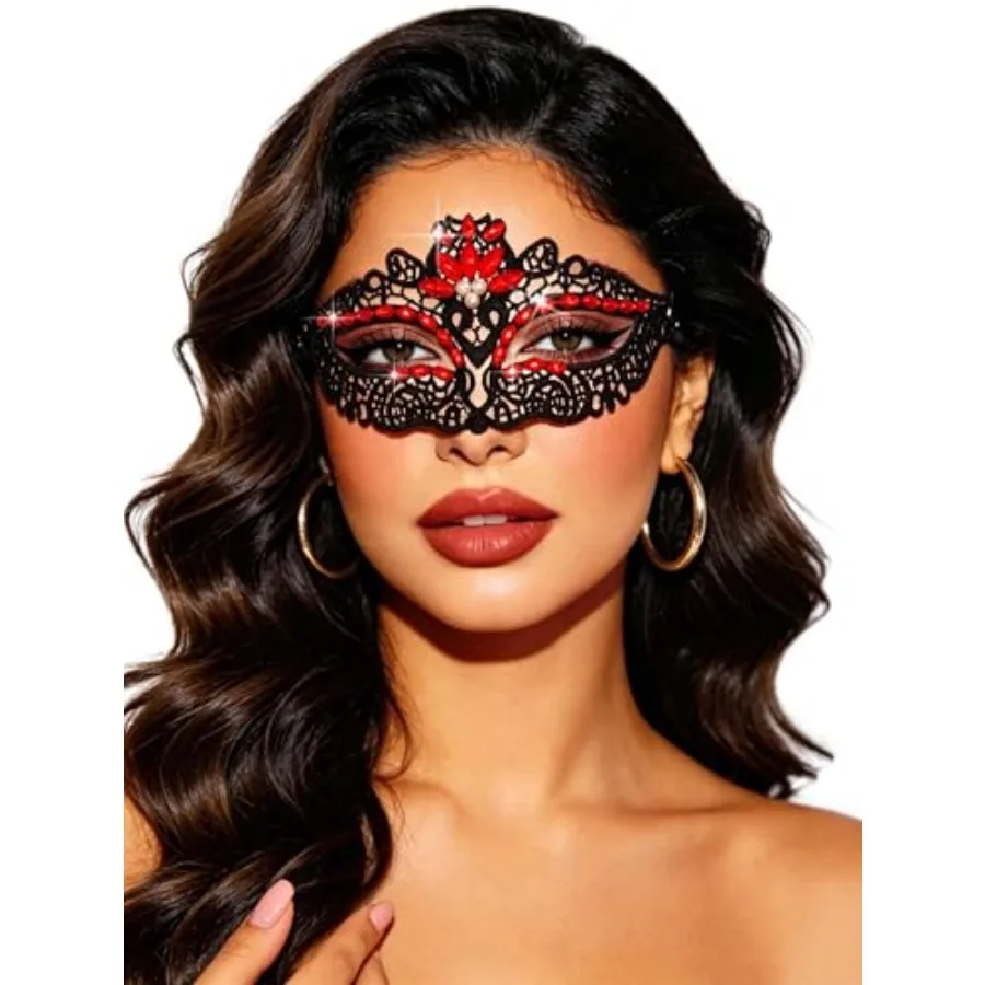 

Bounzhi Black Masquerade Lace Mask for Women Rhinestone Venetian Masks for Costume Party