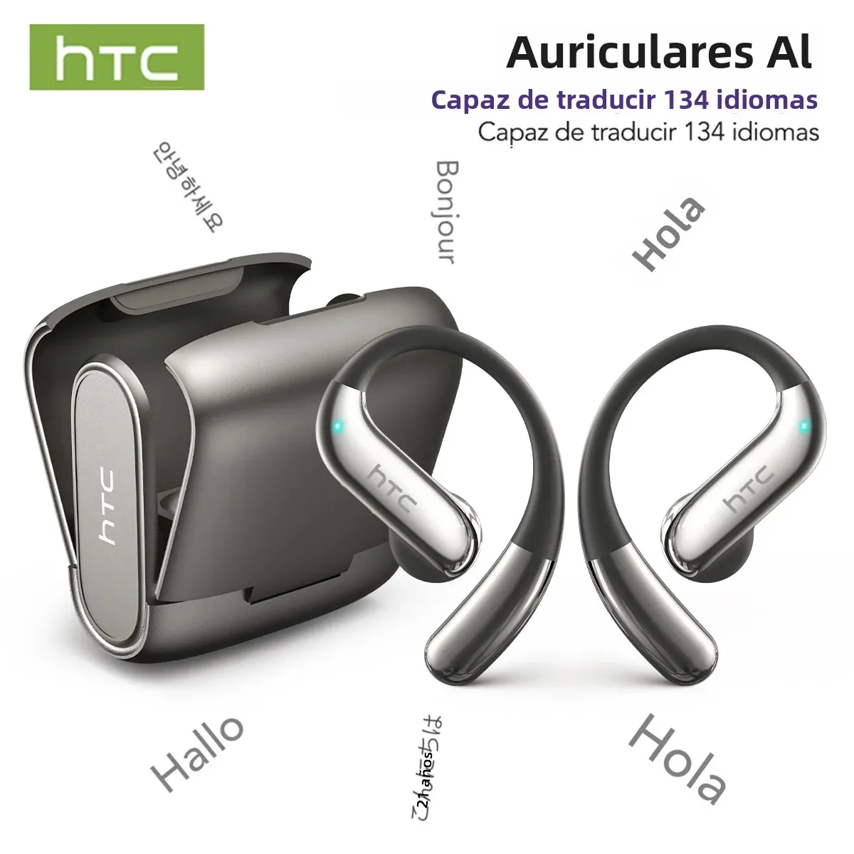 HTC NE23 auriculares Bluetooth V6.0 OWS auriculares inalámbricos deportivos auriculares con traductor AI de larga duración cómodo gancho para la oreja ultraligero