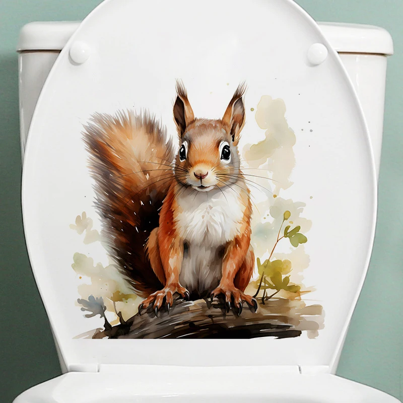 Squirrel in the Forest 1pc Toilet Stickers,Wall Decal Removable, Reusable Vinyl Car Sticker for Toilet Lid, Bathroom Decor