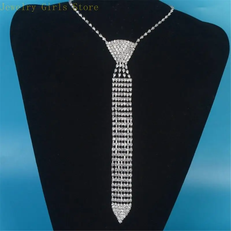 Stylish Rhinestones Tie Long Necklace Fashion Accessory For Parties Weddings And Formal Occasion Dressingup Neckpiece - Image 4