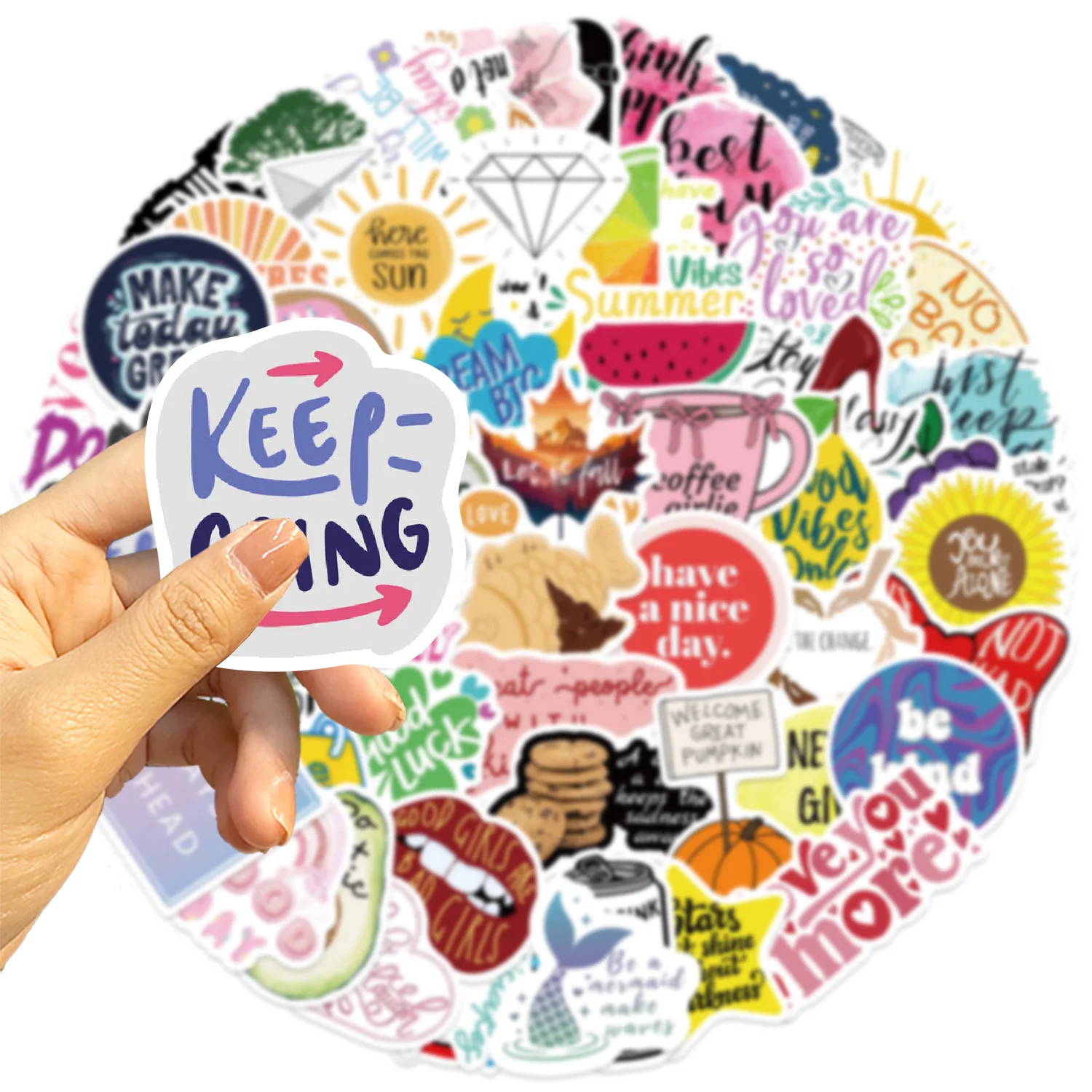 50PCS Neue Inspirierende Text Cartoon Aufkleber Positive Energie Kurzen Satz Graffiti Dekoration Notebook Koffer Gitarre Aufkleber