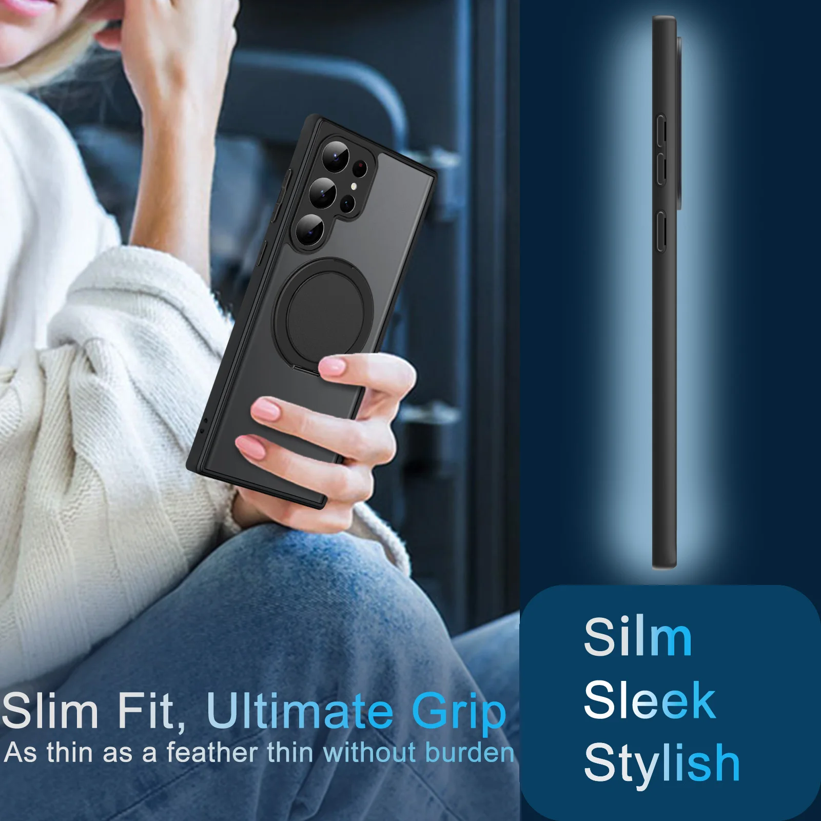 HARUINO Magnetic Case for Samsung S22 ULTRA Cover - Wireless Charger Compatible, Rotatable Ring Holder Stand, Anti Fingerprint