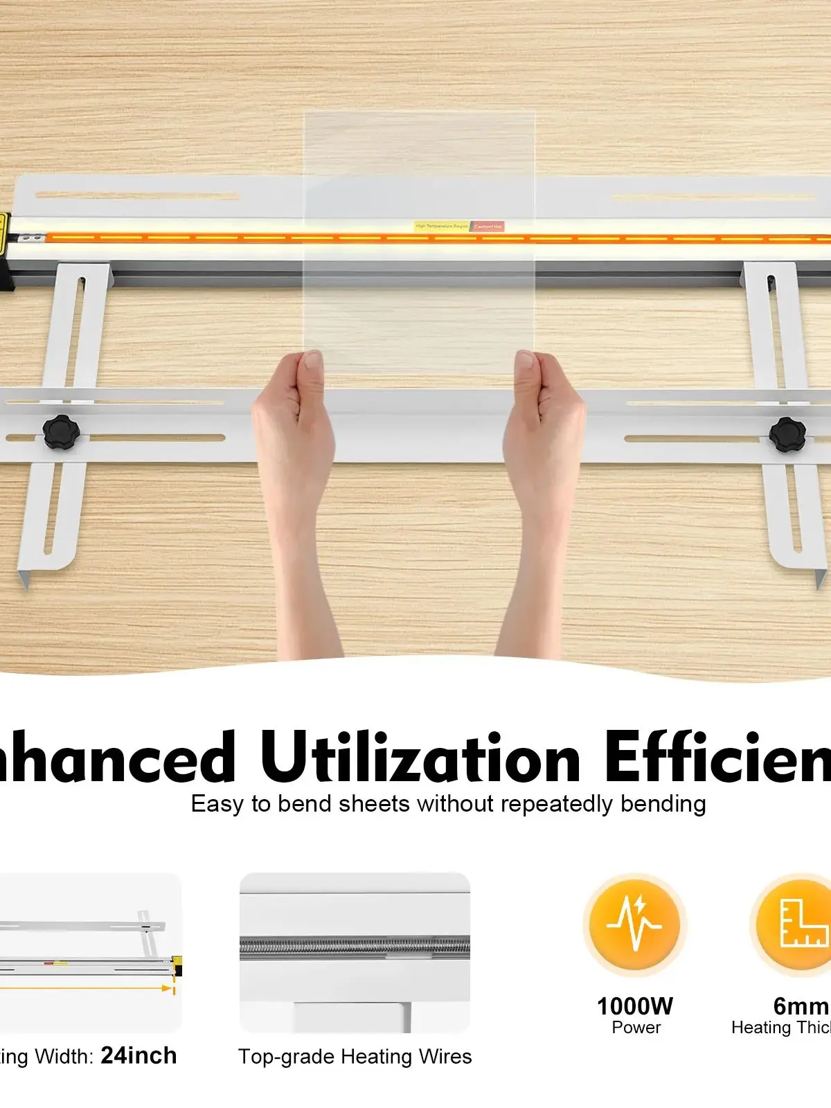 Professionele 1000W Acryl Buigmachine 60cm Verwarmingsplaat Verstelbare Temperatuur 0-420 ° C voor plexiglas PVC doe-het-zelf & industrieel gebruik - afbeelding 2