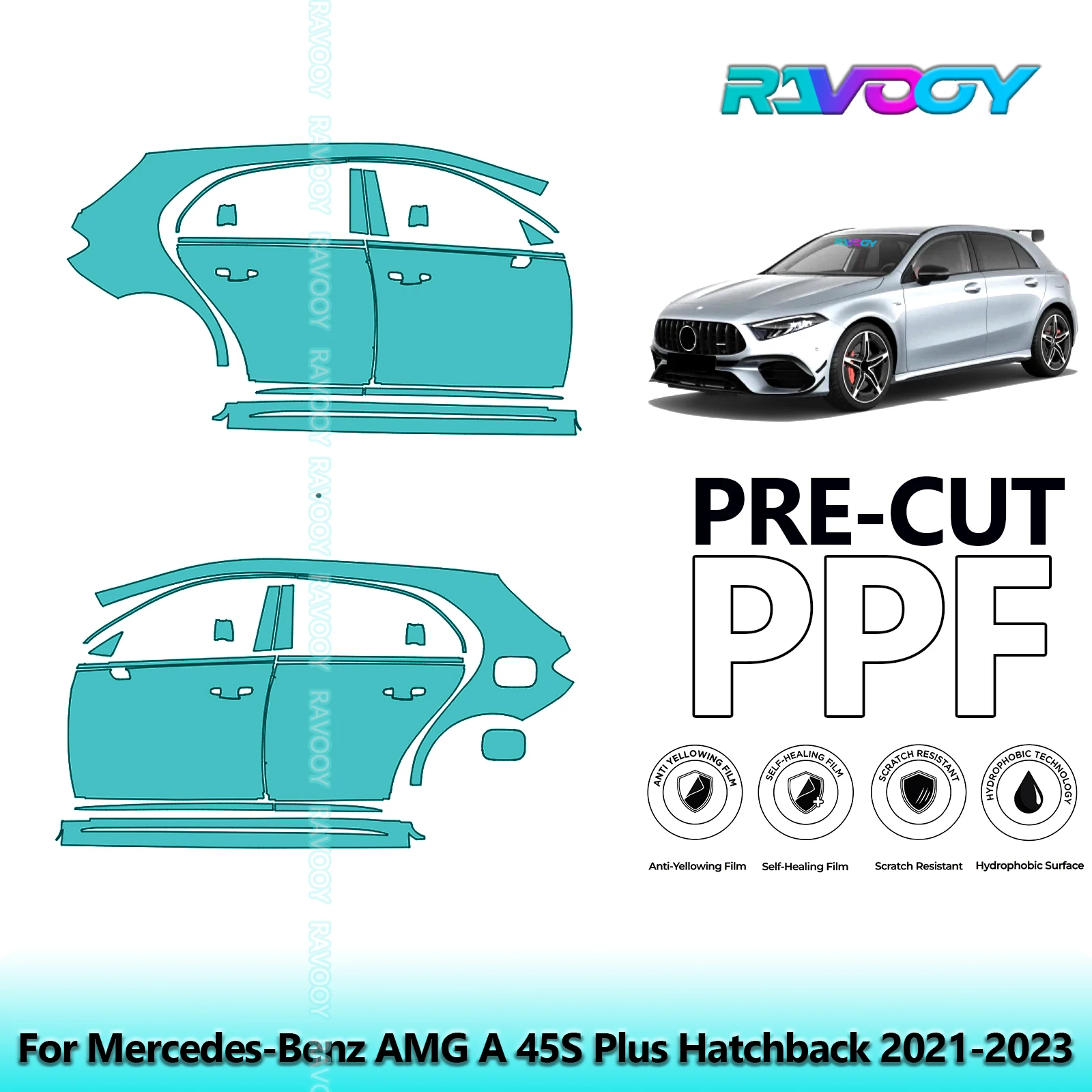 

For Mercedes-Benz AMG A 45S Plus Hatchback 2021-2023 8.5mil Pre-Cut PPF Door & A/B Pillar Kit TPU Paint Protection Film Set
