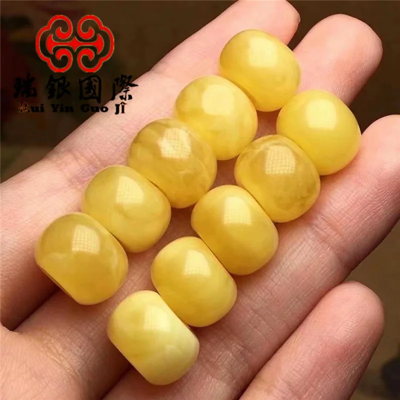 Natural Amber Peace Hanging Russian Yellow Chicken Grease Beeswax White Small Button Flat round Bead