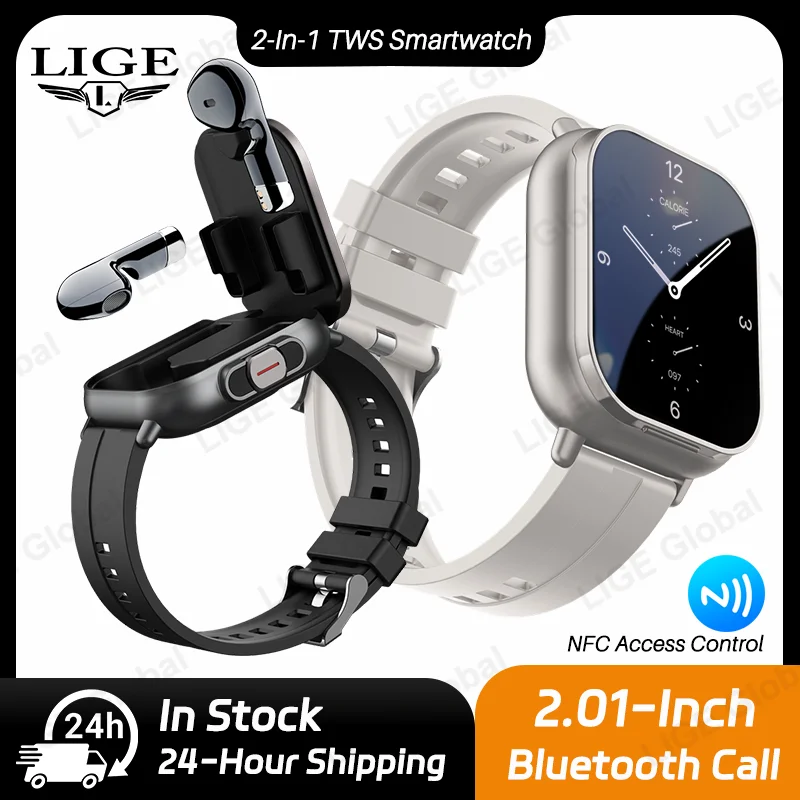 LIGE TWS 2 In 1 Smart Watch Bluetooth Headphones GPS Sports Watch Headset Call Men Health Monitor NFC Women Smartwatch Earbuds
