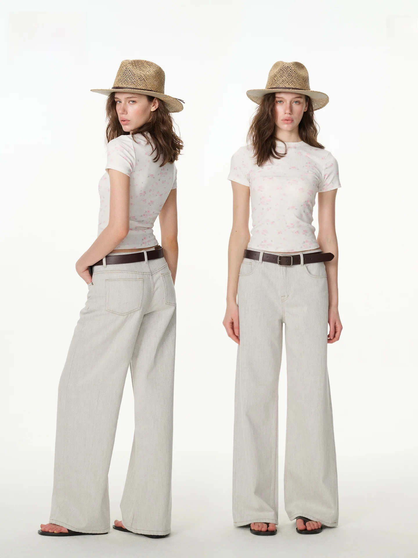 

Leiyu Labs Pure Cotton Straight Leg Denim Jeans Women's Summer Slimming Wide Leg Pants Low Waist Button Polyester Fiber