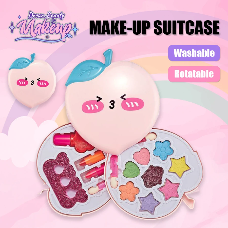 여아용 미용 장난감 메이크업 키트, 공주 진짜 세탁 가능한 척 놀이 화장품 세트, 거울이 있는 장난감, 무독성 및 안전