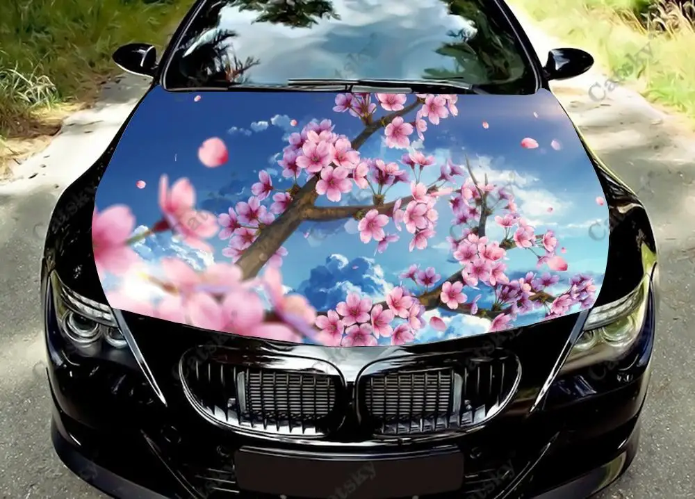 Cherry Blossom Car Hood Sticker Painting Self-adhesive Universal Auto Accessories Film Modified Hood Protect Decal Decoration