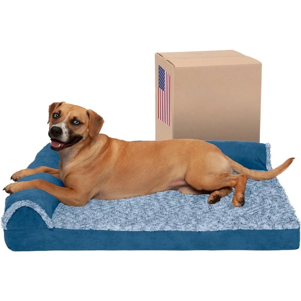 

Cooling Gel Dog Bed for Large/Medium Dogs w/ Removable Bolsters & Washable Cover, For Dogs Up to 55 lbs - Two-Tone Plush Faux