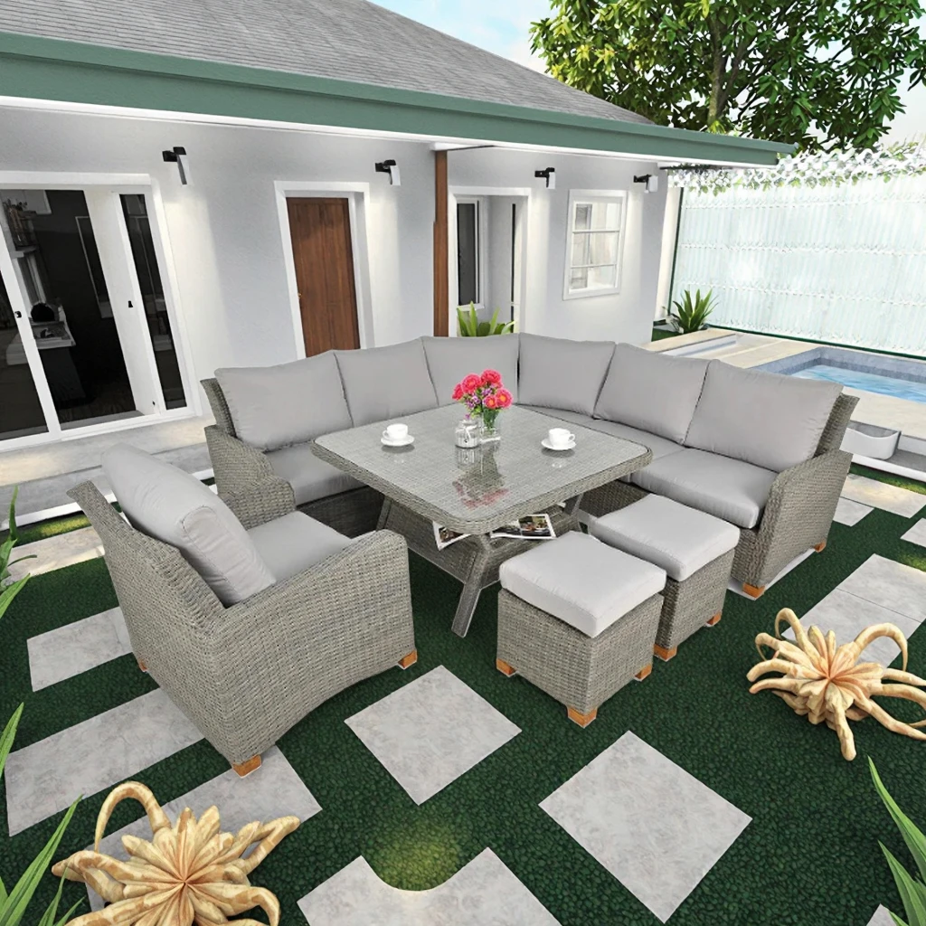 

Modern Aluminum Dialogue Set Corner Sofa Terrace Outdoor Wicker Rattan Cutlery Garden Outdoor Furniture Rattan Furniture