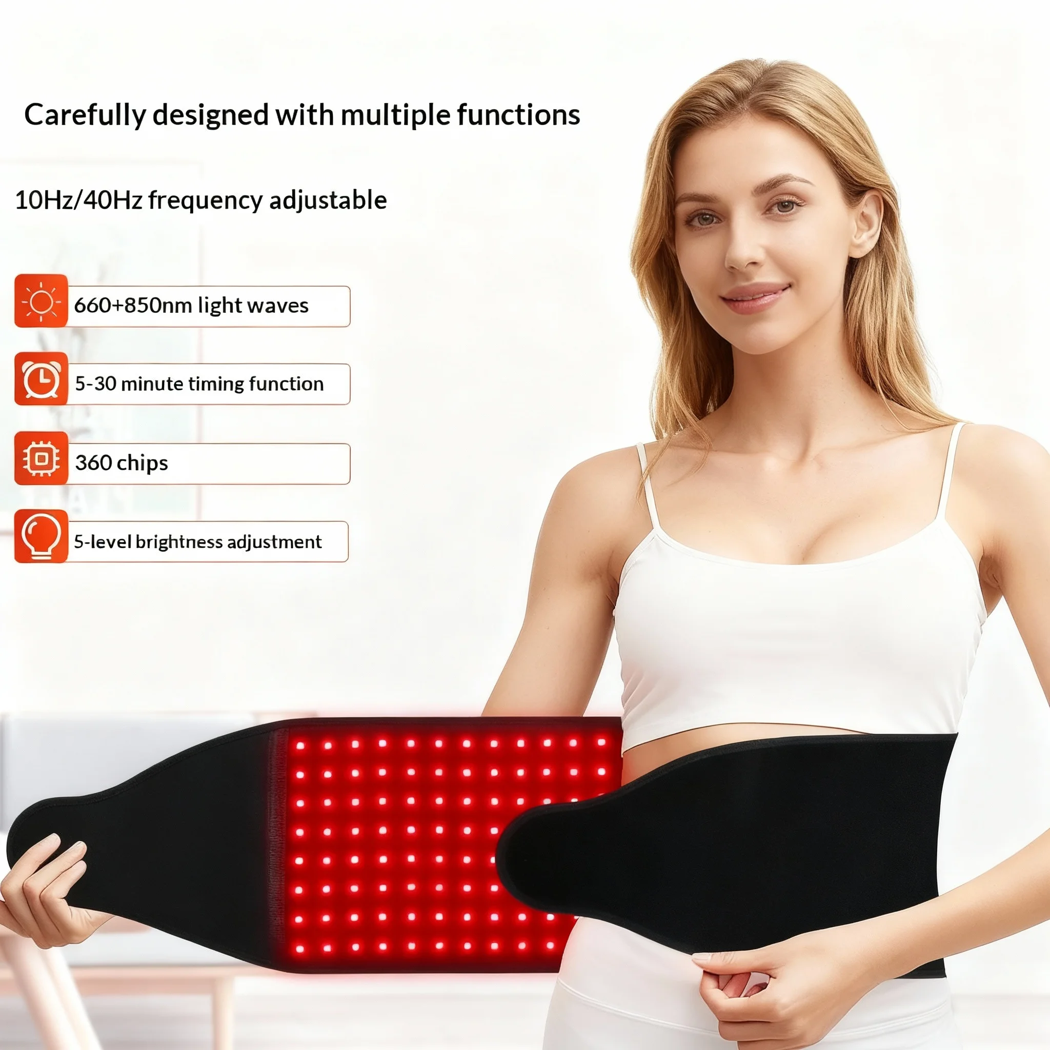 

360LED Red & Infrared Light Therapy Belt 660/850nm Heating Massage Rechargeable Full Body Waist Shaper