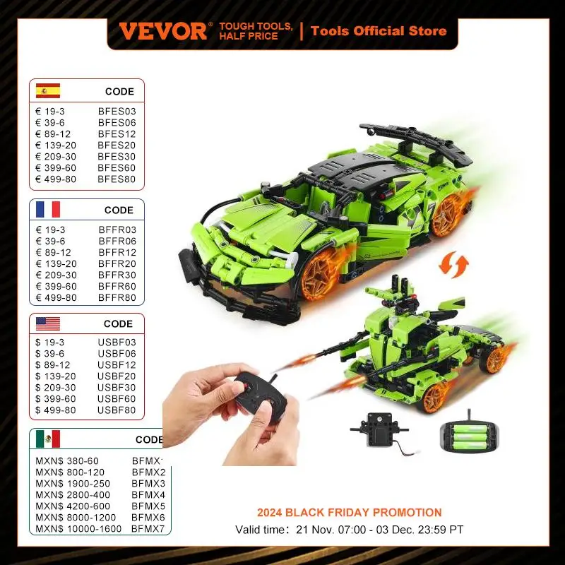 VEVOR 2-in-1 RC Car/Robot 461pcs Blocks Remote Control STEM DIY Children Building Toys APP Controlled for Boys Birthday Gifts