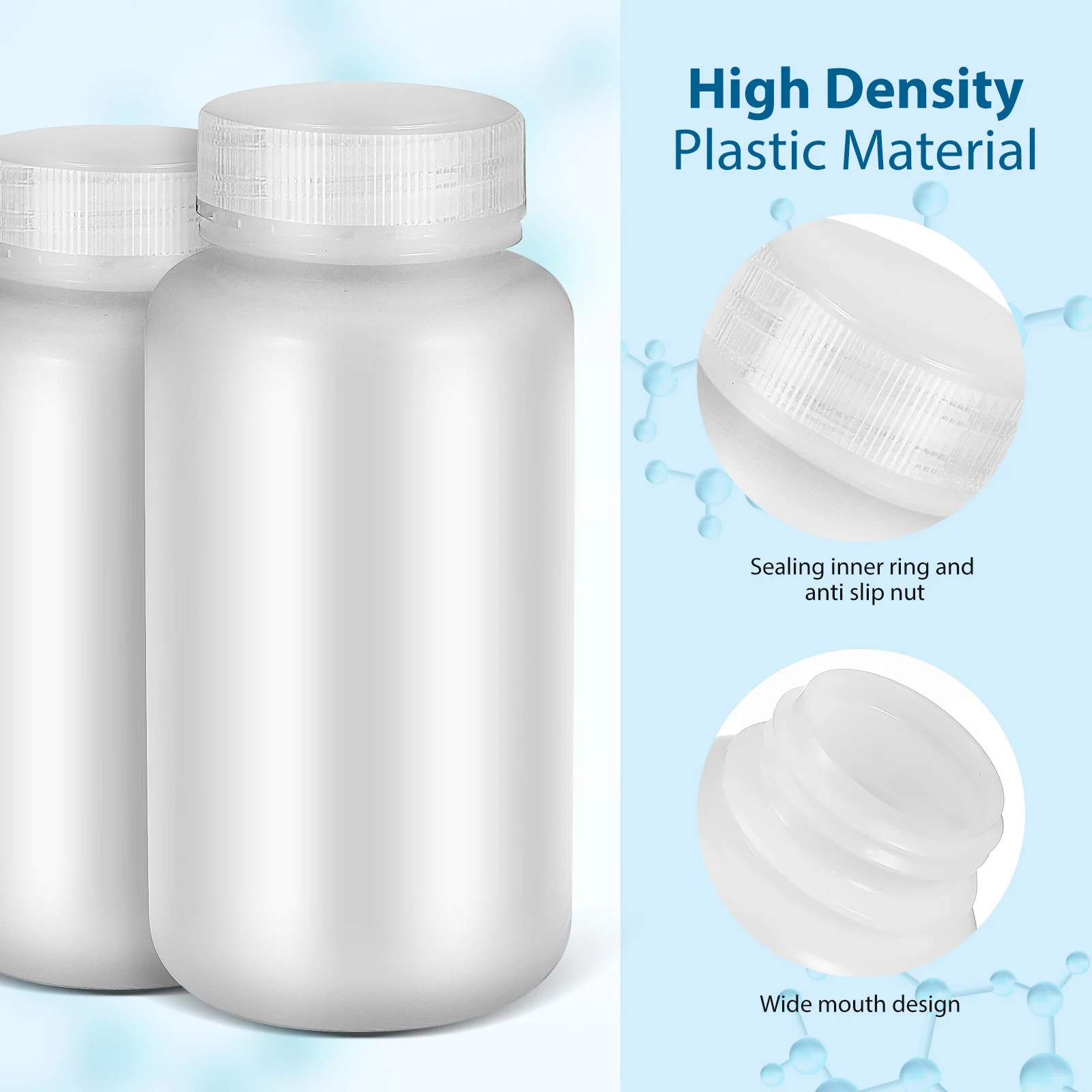 5Pcs Plastic Lab Chemical Bottles Wide Mouth Sealing Sample Containers Liquid Storage Refillable Reliable for Testing 250Ml