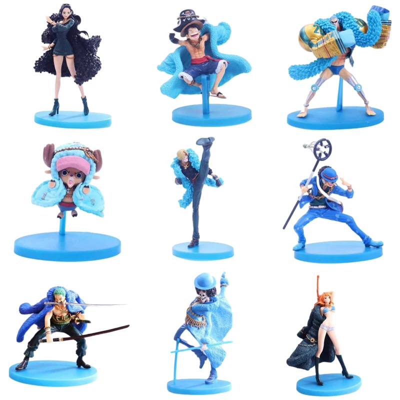 One Piece 20th Anniversary Anime Figures Blue Clothes Luffy Nami Robin Zorro Action Figure Collection Model Toys Birthday Gifts