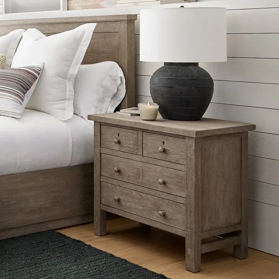 Farm house French contemporary bedside oak wood home bedroom furniture 2 drawers wooden nightstands